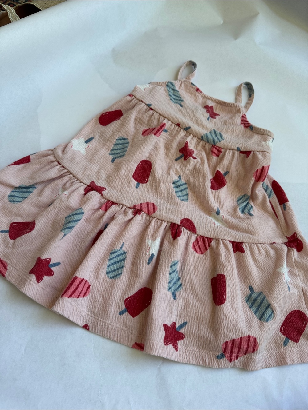 Carter's Pink Tiered Dress with Red & Blue Popsicle Motif
